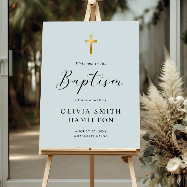 Modern Minimalist Script Baptism Welcome Foam Board (Creator Uploaded)