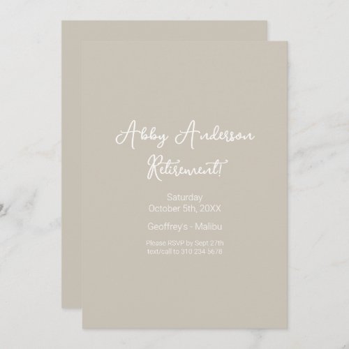 Modern Minimalist Script  Beige Retirement Invitation