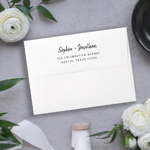 Modern Minimalist Script Black and White Wedding Envelope