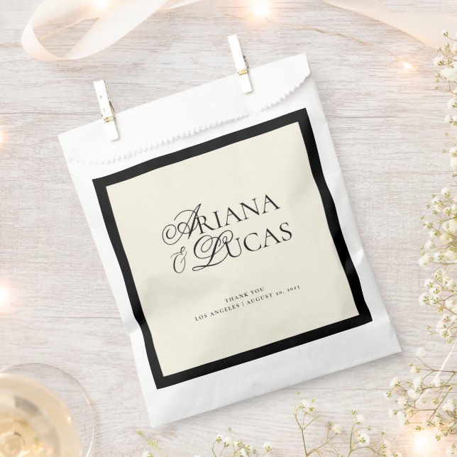 Modern Minimalist Script Black and White Wedding Favor Bag (Clipped)