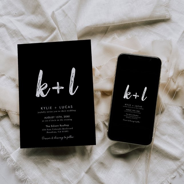 Modern Minimalist Script Black and White Wedding  Invitation (Creator Uploaded)