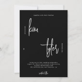 Modern minimalist script black and white wedding invitation (Front)