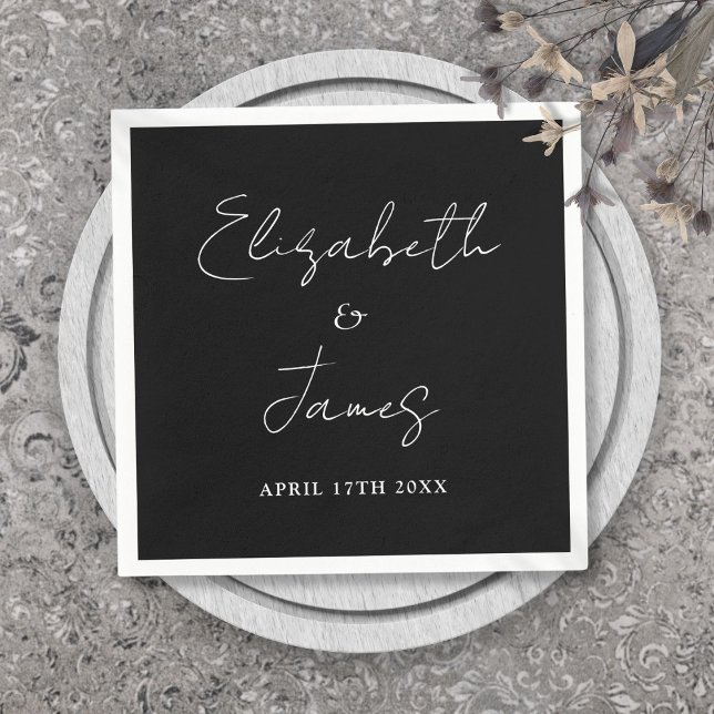 Modern Minimalist Script Black And White Wedding Napkins (Modern Minimalist Script Black And White Wedding Napkins)