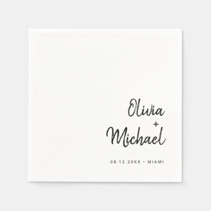 Modern Minimalist Script   Black and White Wedding Napkins