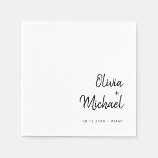 Modern Minimalist Script | Black and White Wedding Napkins