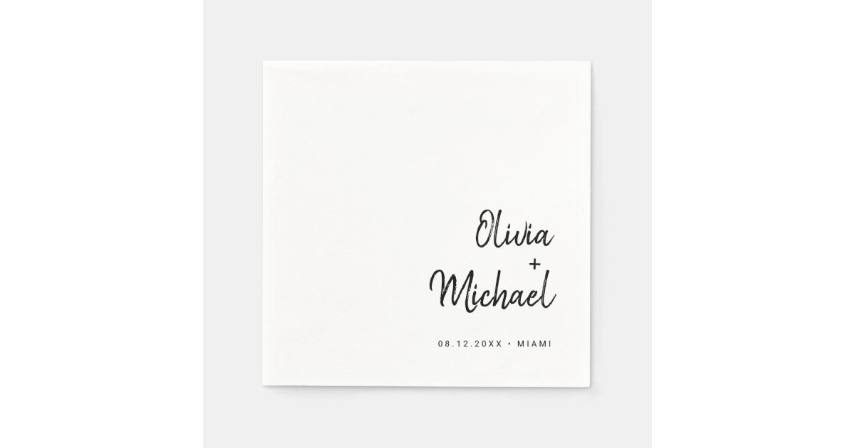 Modern Minimalist Script | Black and White Wedding Napkins | Zazzle