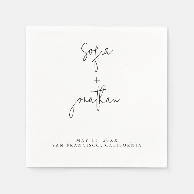 Modern Minimalist Script | Black and White Wedding Napkins (Front)