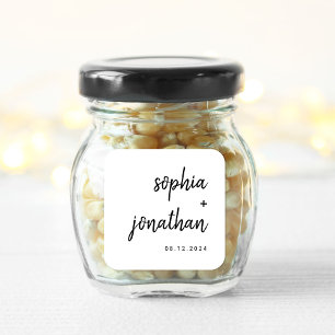 Modern Minimalist Script   Black and White Wedding Square Sticker