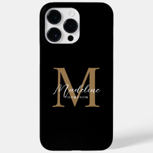 Modern Minimalist Script Black Gold Monogram Case-Mate iPhone 14 Pro Max Case