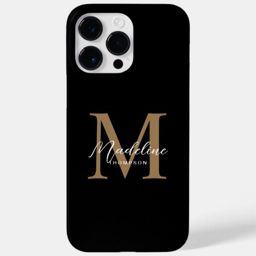 Modern Minimalist Script Black Gold Monogram Case_Mate iPhone 14 Pro Max Case