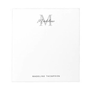 Modern Minimalist Script Black Gray Monogram Notepad