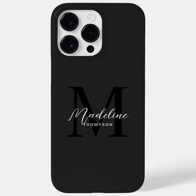 Modern Minimalist Script Black Monogram Case-Mate iPhone Case (Back)