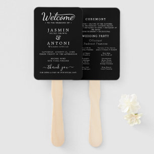Modern Minimalist Script Black   Wedding Hand Fan