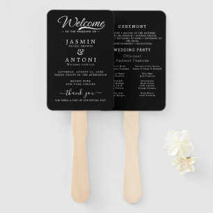 Modern Minimalist Script Black   Wedding Hand Fan
