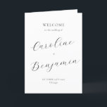 Modern Minimalist Script Black White Wedding Fold Program<br><div class="desc">Welcome guests to your wedding day with this beautifully designed folded program that combines simplicity and sophistication. The elegant cover features customizable names and event details in graceful typography, while the inside includes a preformatted template to outline your ceremony and wedding party details. The back is thoughtfully designed with a...</div>