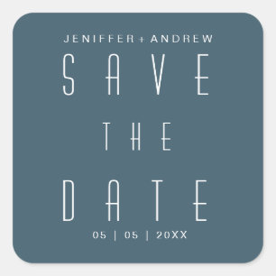 Modern Minimalist Script Blue Save The Date Square Sticker