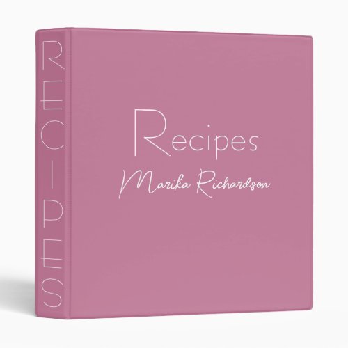 Modern Minimalist Script Blush Pink Recipes 3 Ring Binder