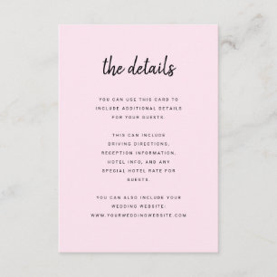 Modern Minimalist Script Blush Wedding Details Enclosure Card