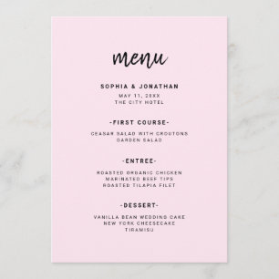 Modern Minimalist Script Blush Wedding Menu