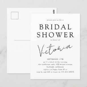 Modern Minimalist Script Bridal Shower Invitation Postcard