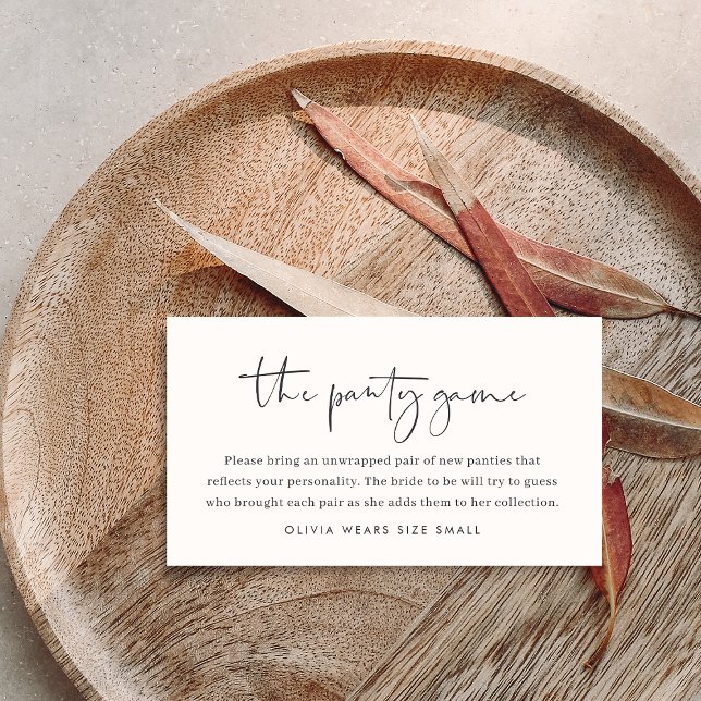 Modern Minimalist Script Bridal Shower Panty Game Enclosure Card (Creator Uploaded)