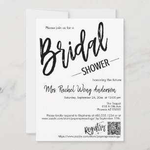 Modern Minimalist Script Bridal Shower QR Code Invitation