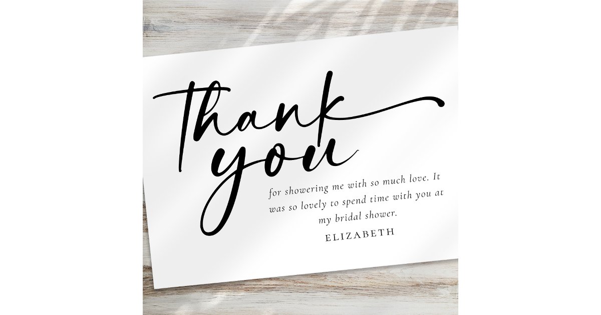 Modern Minimalist Script Bridal Shower Thank You Card | Zazzle