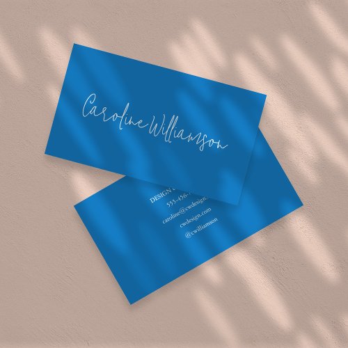Modern Minimalist Script Bright Blue Unique Business Card