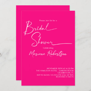 Modern Minimalist Script Bright Pink Bridal Shower Invitation