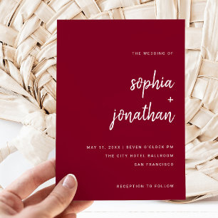 Modern Minimalist Script Burgundy Wedding Invitation