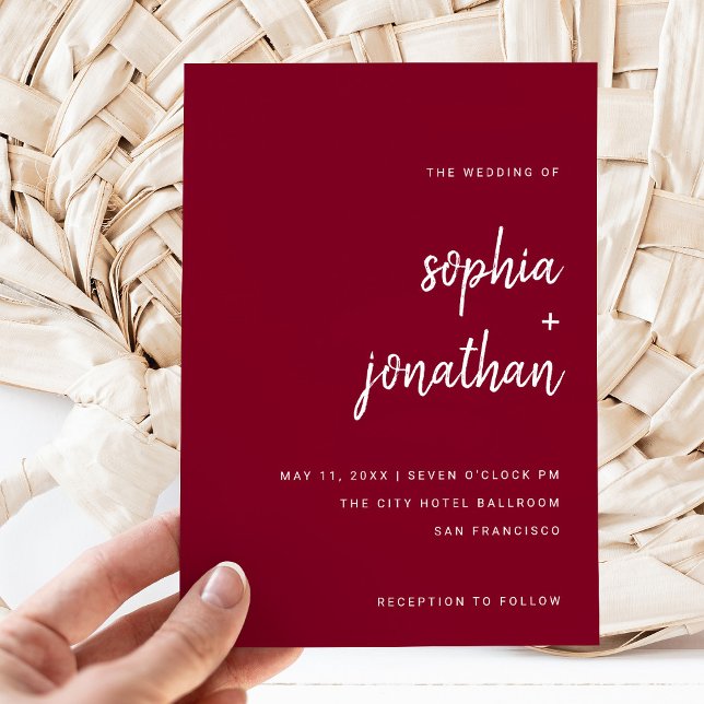 Modern Minimalist Script Burgundy | Wedding Invitation (A modern, burgundy wedding invitation)