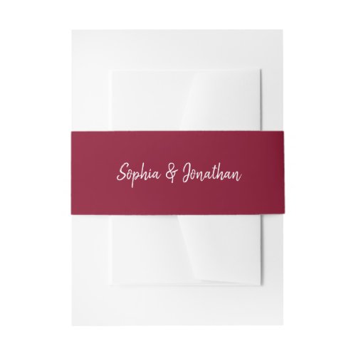 Modern Minimalist Script  Burgundy Wedding Invitation Belly Band