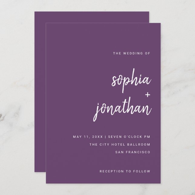 Modern Minimalist Script Cassis | Wedding Invitation (Front/Back)