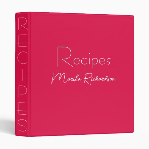 Modern Minimalist Script Cherry Red Recipes 3 Ring Binder