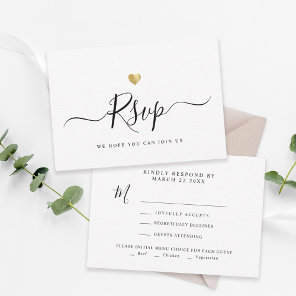 Modern Minimalist Script Chic Gold Wedding RSVP Card