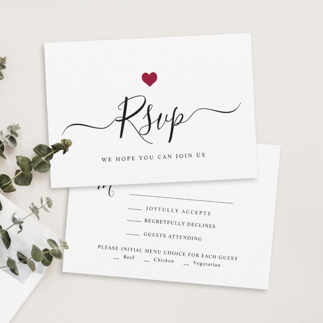Modern Minimalist Script Chic Red Wedding RSVP (Creator Uploaded)