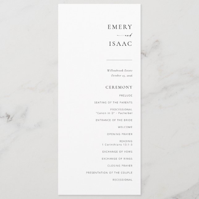 Modern Minimalist Script Chic Wedding Program (Front)
