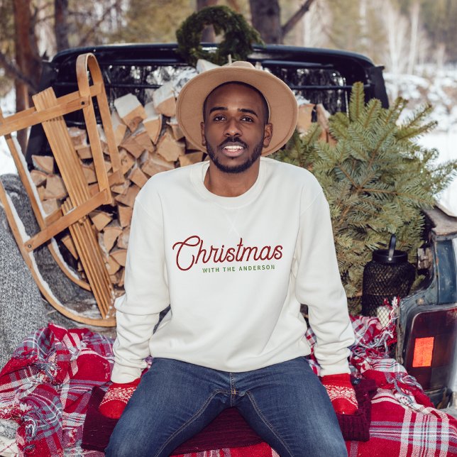 Modern Minimalist Script Christmas Family Name Sweatshirt (Creator Uploaded)