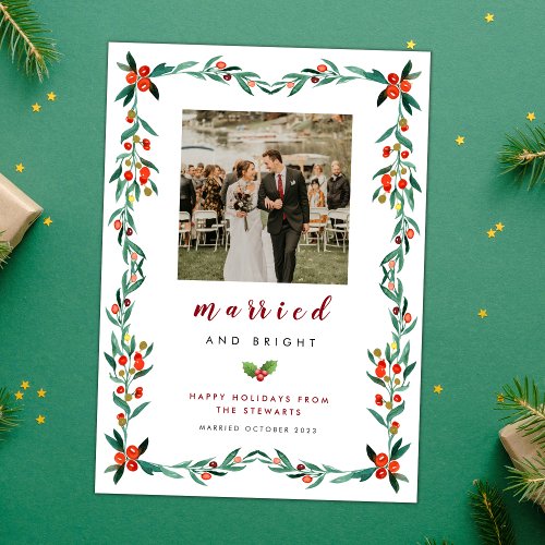 Modern Minimalist Script Christmas Married Photo Holiday Card