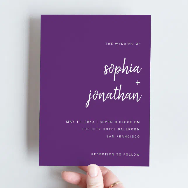 Modern Minimalist Script Colorful Purple Wedding Invitation Zazzle
