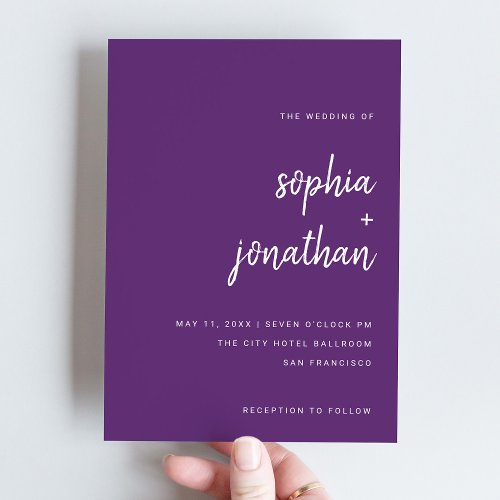 Modern Minimalist Script  Colorful Purple Wedding Invitation