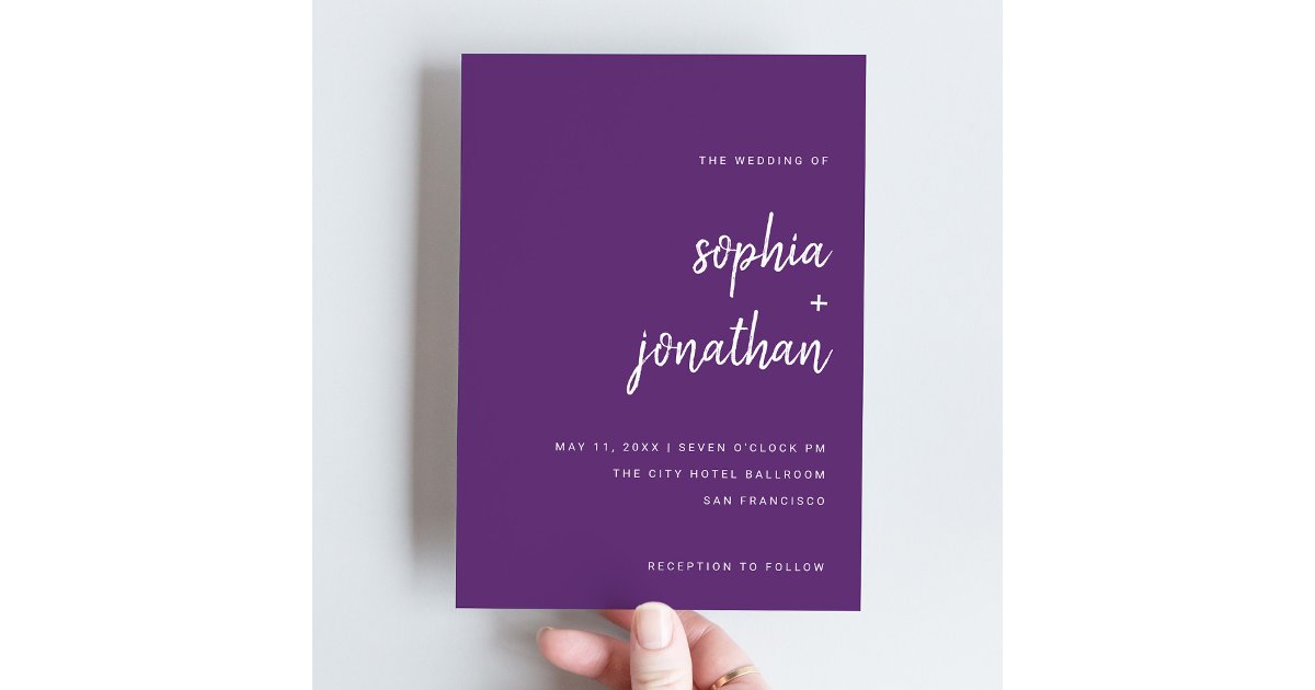 Modern Minimalist Script | Colorful Purple Wedding Invitation | Zazzle