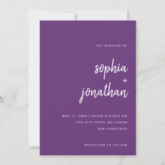 Modern Minimalist Script | Colorful Purple Wedding Invitation | Zazzle