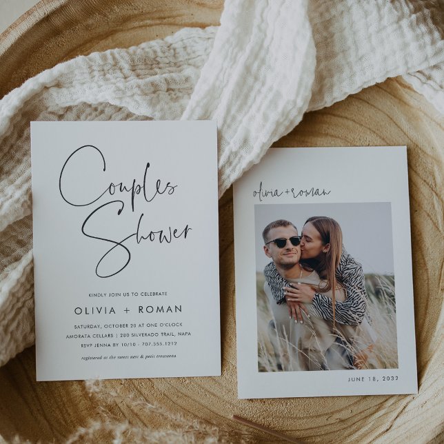 Modern Minimalist Script Couples Shower Photo Invitation (Creator Uploaded)