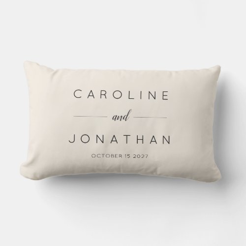 Modern Minimalist Script Cream Custom Wedding Lumbar Pillow