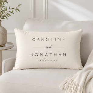 Modern Minimalist Script Cream Custom Wedding Lumbar Pillow