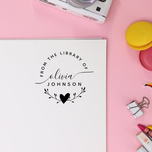 Modern Minimalist Script Custom Library Book Rubber Stamp