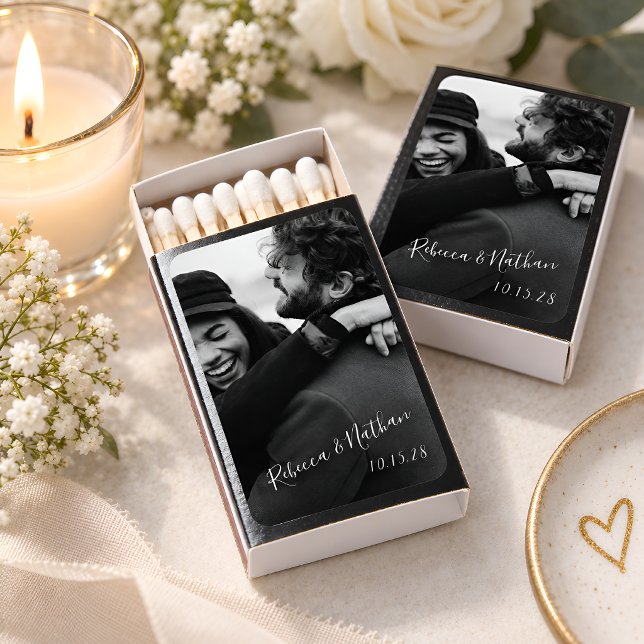 Modern Minimalist Script Custom Photo Wedding  Matchboxes (Creator Uploaded)