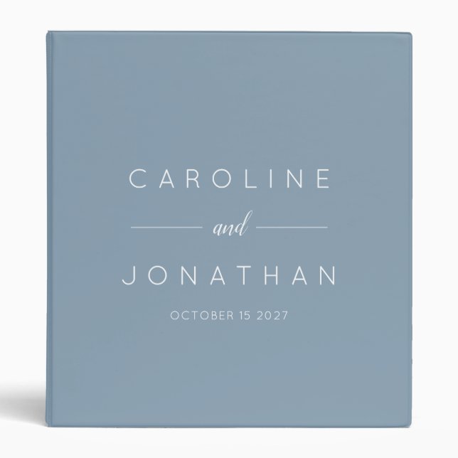 Modern Minimalist Script Custom Wedding Dusty Blue 3 Ring Binder (Front)
