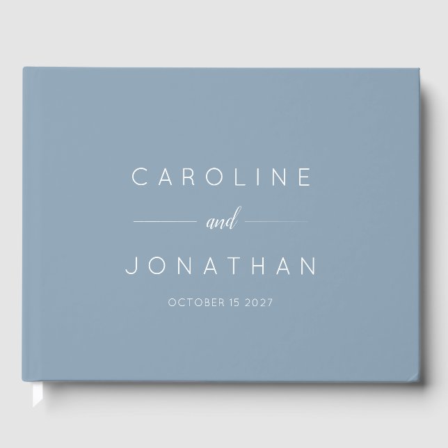 Modern Minimalist Script Custom Wedding Dusty Blue Guest Book (Front)